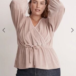 Madewell Corduroy Tie-Front Faux-Wrap Top Pink Size XL
